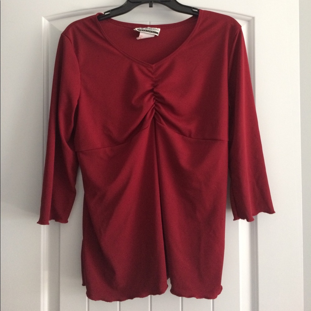 New Horizons Maternity Top Size XL Dark Red 3/4 Sleeve Tie Back‎ Shirt